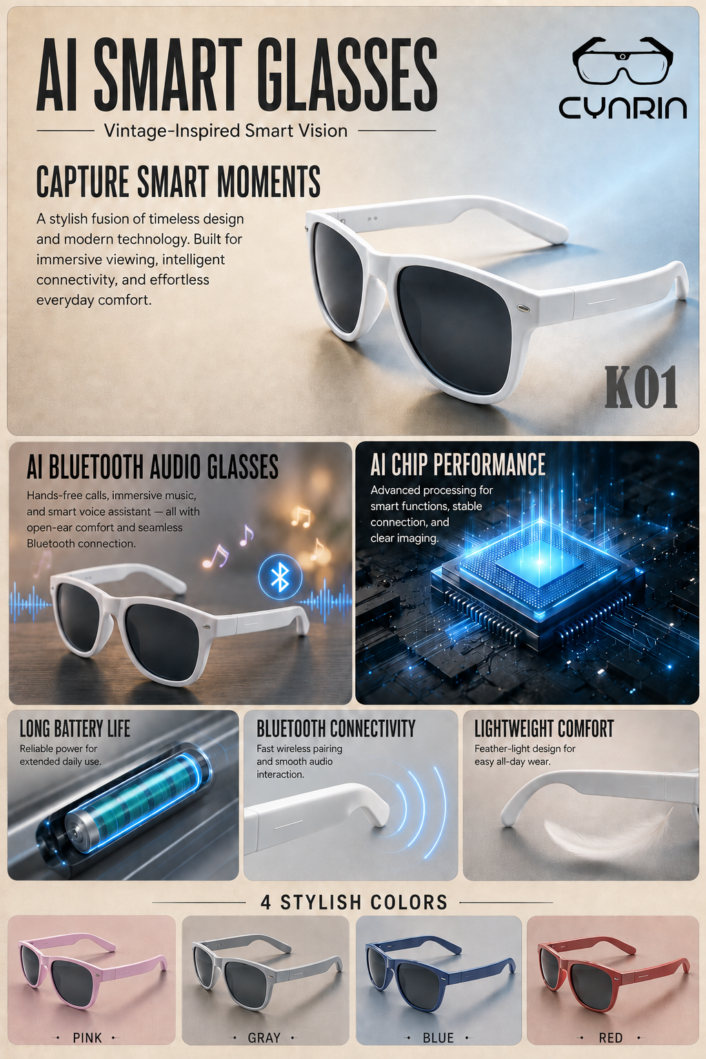 K01 Smart Bluetooth Glasses product image
