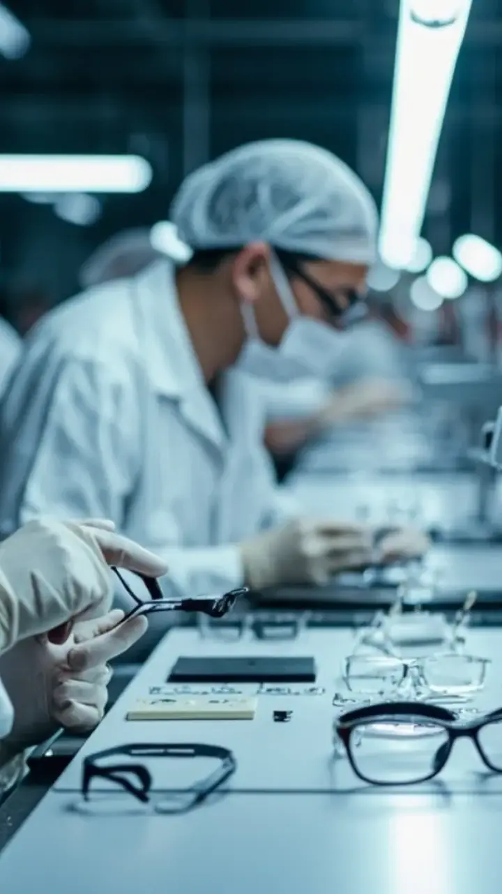 Smart glasses used for hands-free work assistance in a manufacturing facility