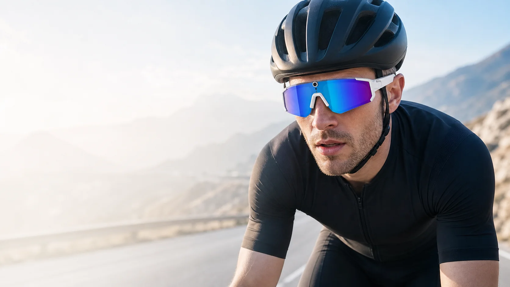 White CYNRIN smart glasses with a mirrored blue lens