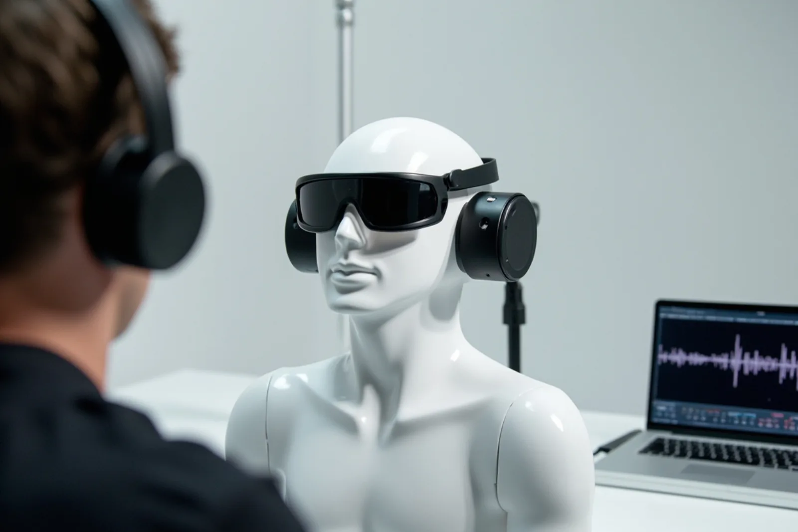 Smart glasses temple detail showing the integrated touch and acoustic area