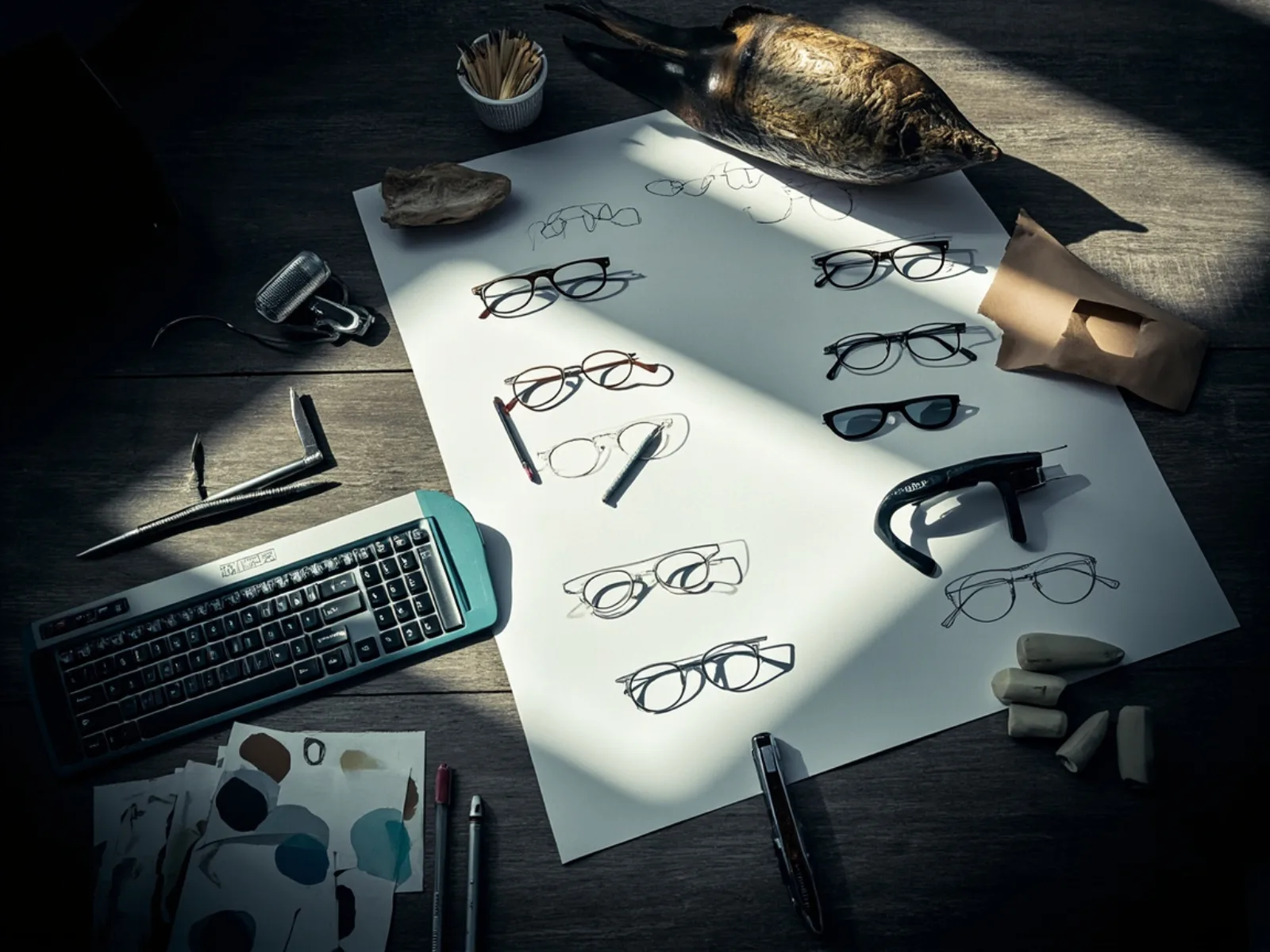 Industrial design sketches exploring smart glasses frame forms
