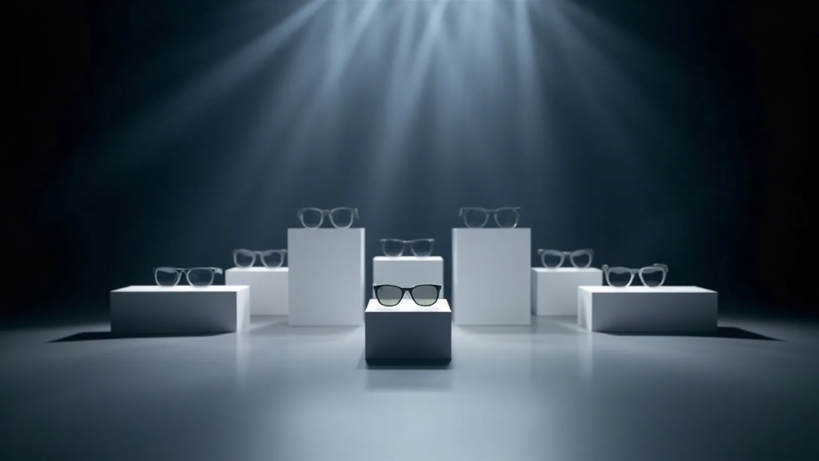 Lineup of branded smart glasses showing laser and printed logo positions