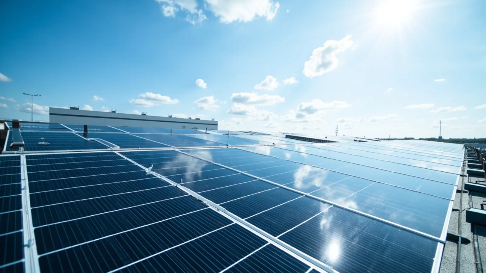 Solar panel array on an industrial rooftop associated with CYNRIN operations