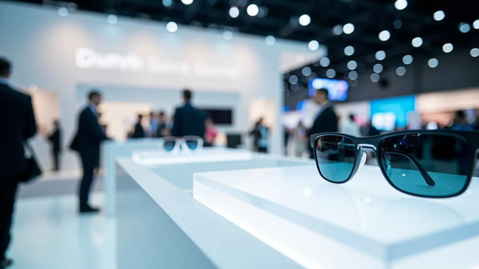 CYNRIN smart-glasses line-up displayed at an international trade show booth