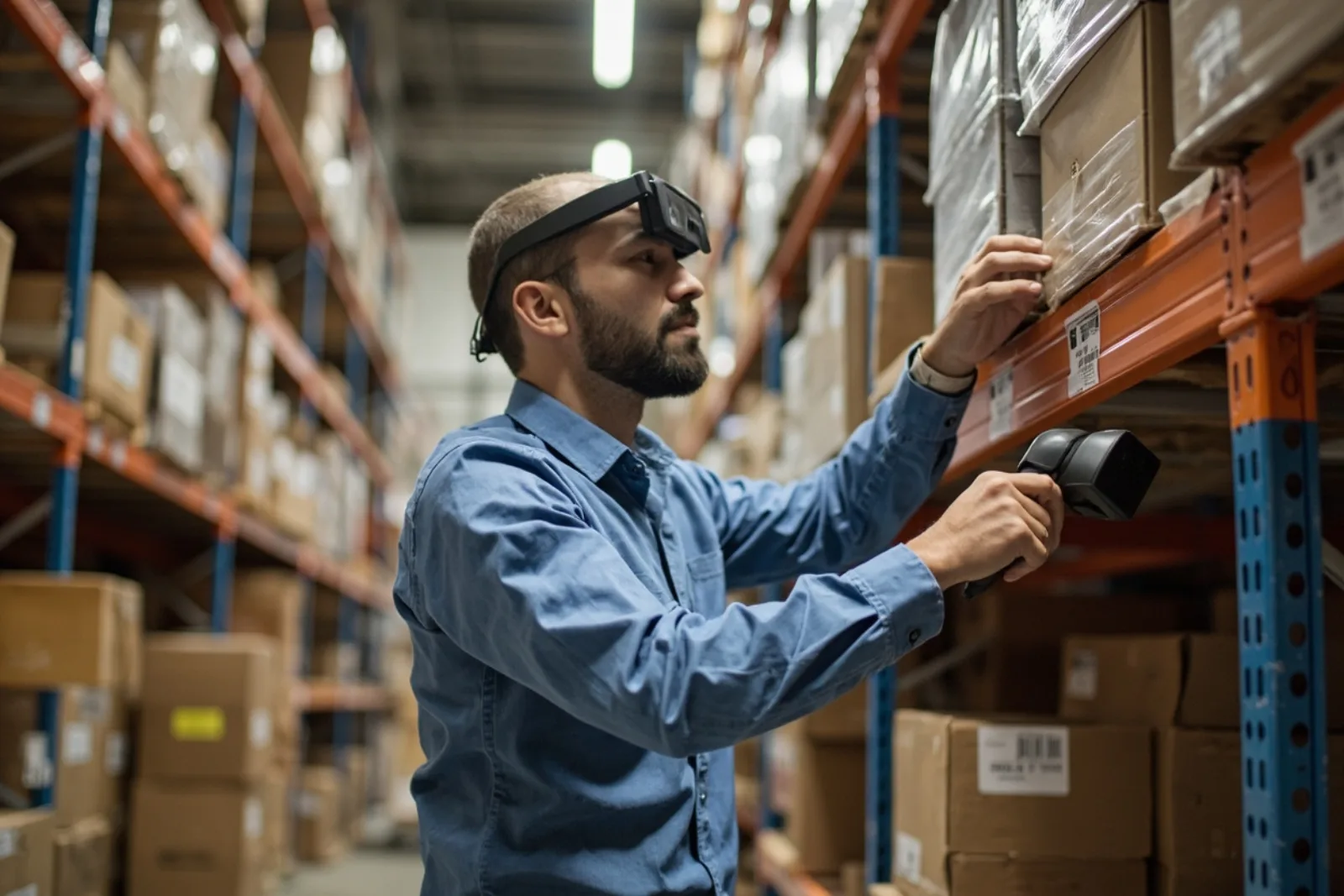 Warehouse operator picking mixed-model smart glasses orders