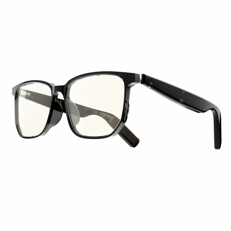 AIRPRO-02A Bluetooth audio glasses with a black optical frame and visible temples